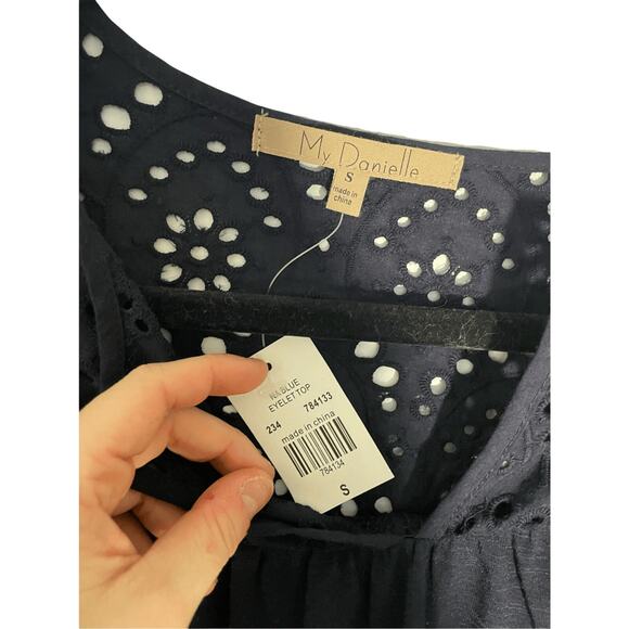 NWT My Danielle SZ Small Navy Crochet Eyelet Western Boho Women's Navy Blouse - Picture 3 of 5